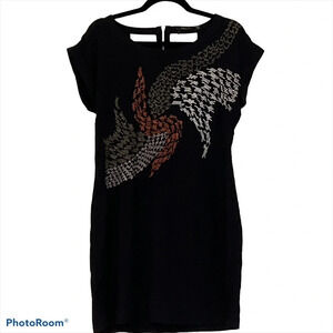 Dex Black  embroidered shortsleeved mini dress Sz M